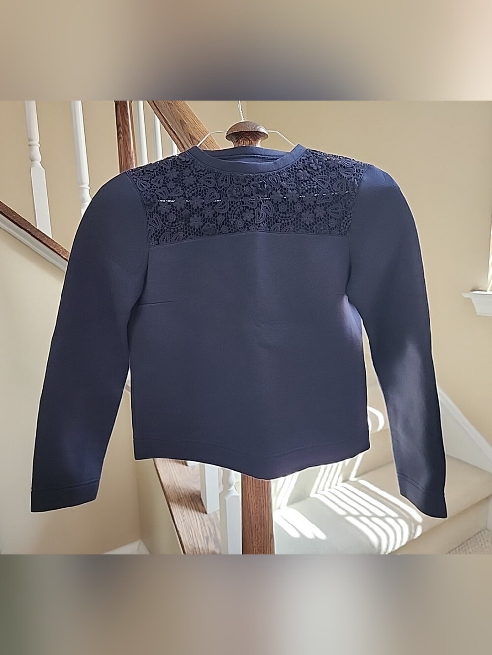 RED Valentino Navy Blue Crewneck Floral Lace Scuba Rop Small